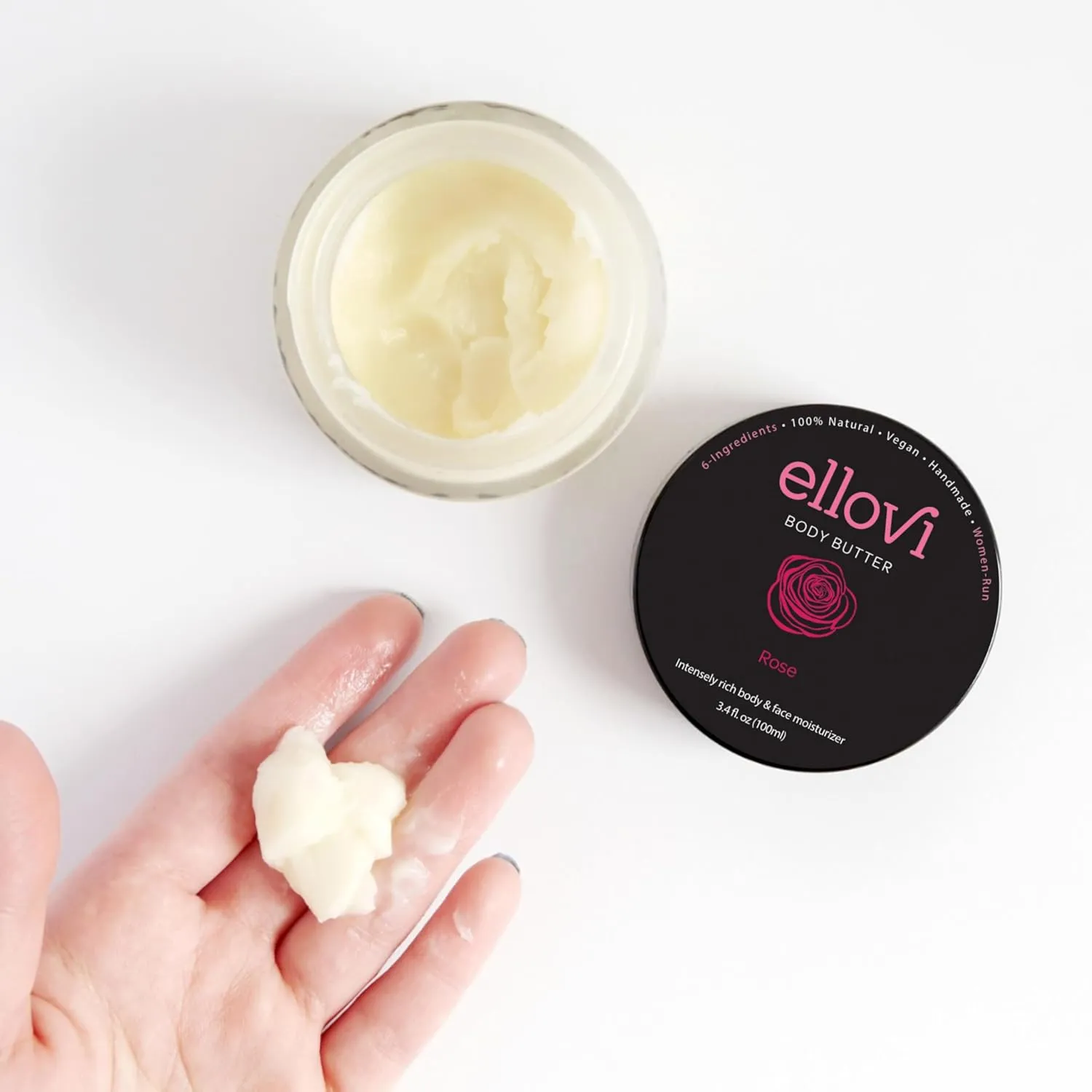 All-Natural Body Butter - Rose - Pure Enough to Eat - Made With Just 6 Vegan Ingredients - Ultra-Rich 100% Plant-Based Hydrating Moisturizer For Naturally Healthy Skin (3.4 fl. oz/100ml)