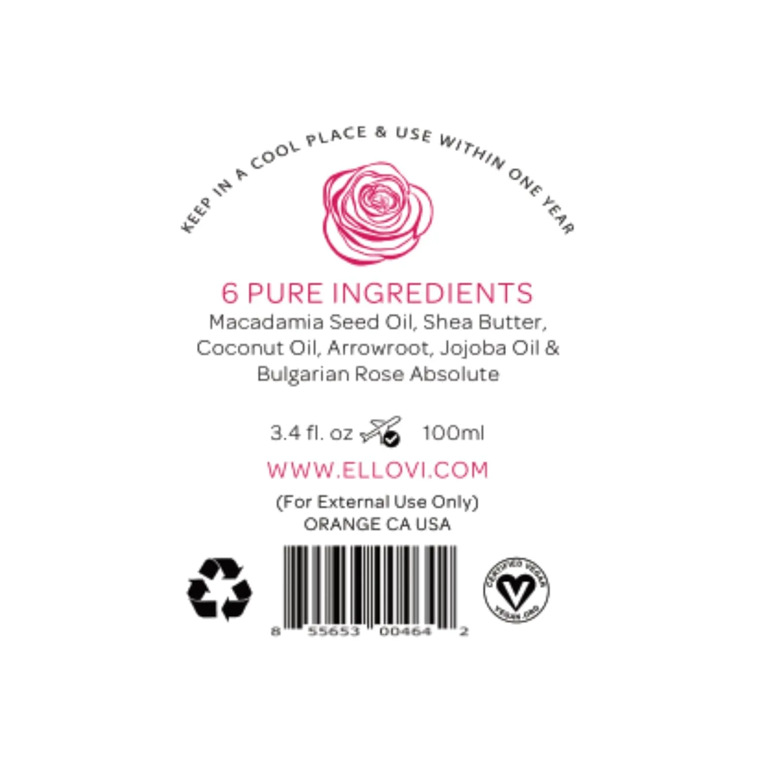 All-Natural Body Butter - Rose - Pure Enough to Eat - Made With Just 6 Vegan Ingredients - Ultra-Rich 100% Plant-Based Hydrating Moisturizer For Naturally Healthy Skin (3.4 fl. oz/100ml)