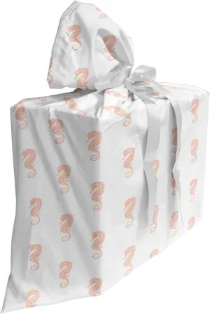 Ambesonne Nautical Gift Bag, Rhythmic Pastel Tone Seahorse Oceanic Underwater Seascape Marine Animals, Fabric Party Favor Pouch with 3 Ribbons, 27, Blush and White