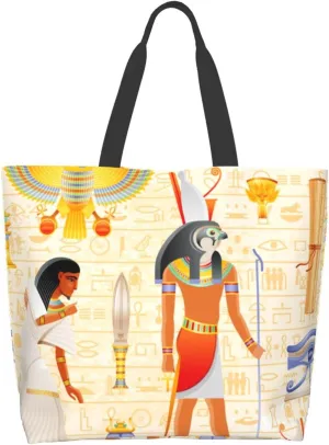 Ancient Egyptian Hieroglyph Horus God Gold Tote Bag for Women Shoulder Handbag Woman Large Casual Handbag Beach Bag