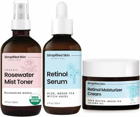 Anti-Aging Skincare Gift Bundle – Rose Water Spray (4 oz), Retinol Serum (2 oz), and Retinol Moisturizer Cream (1.7 oz) – Perfect Skincare Combo for Fine Lines, Wrinkles & Hydration