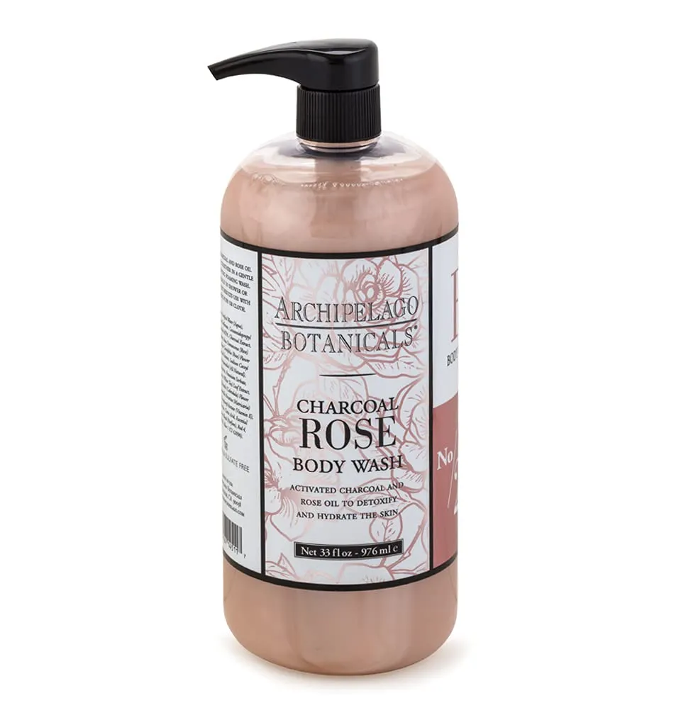Archipelago Botanicals Charcoal Rose Body Wash, Detoxifying and Hydrating Daily Wash, Luxuriously Smooth Skin, Free from Parabens, Phthalates and GMOs (33 oz)