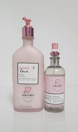 Aroma Inspire Love ROSE & VANILLA Double Set - Body Lotion and Essential Oil Mist