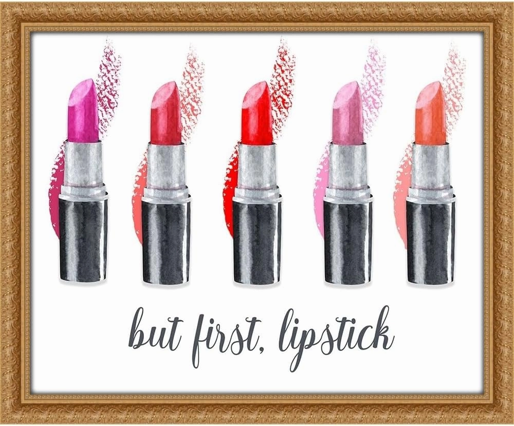 ArtDirect But First-Lipstick 60x48 Huge Gold Ornate Wood Framed Canvas Giclee Art by Jill, Susan