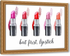ArtDirect But First-Lipstick 60x48 Huge Gold Ornate Wood Framed Canvas Giclee Art by Jill, Susan