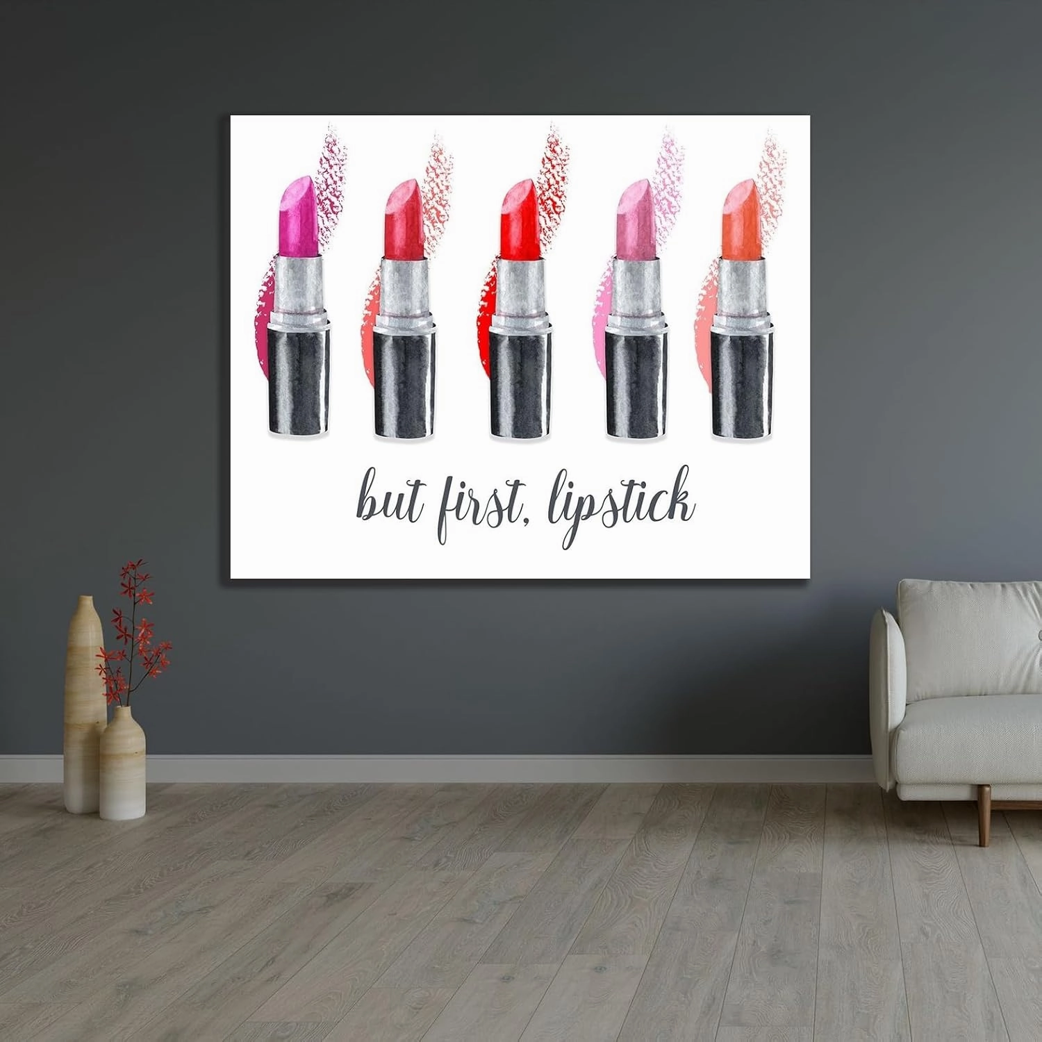 ArtDirect But First-Lipstick 60x48 Huge Gold Ornate Wood Framed Canvas Giclee Art by Jill, Susan