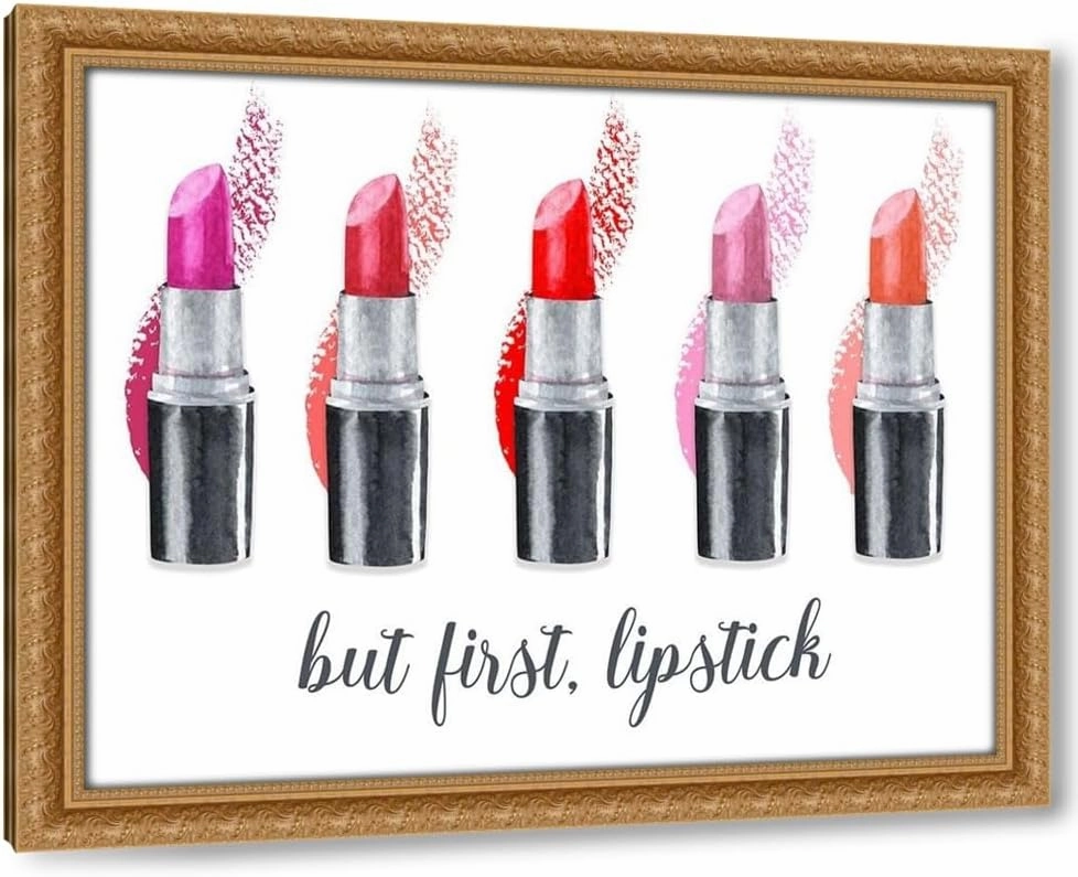 ArtDirect But First-Lipstick 60x48 Huge Gold Ornate Wood Framed Canvas Giclee Art by Jill, Susan
