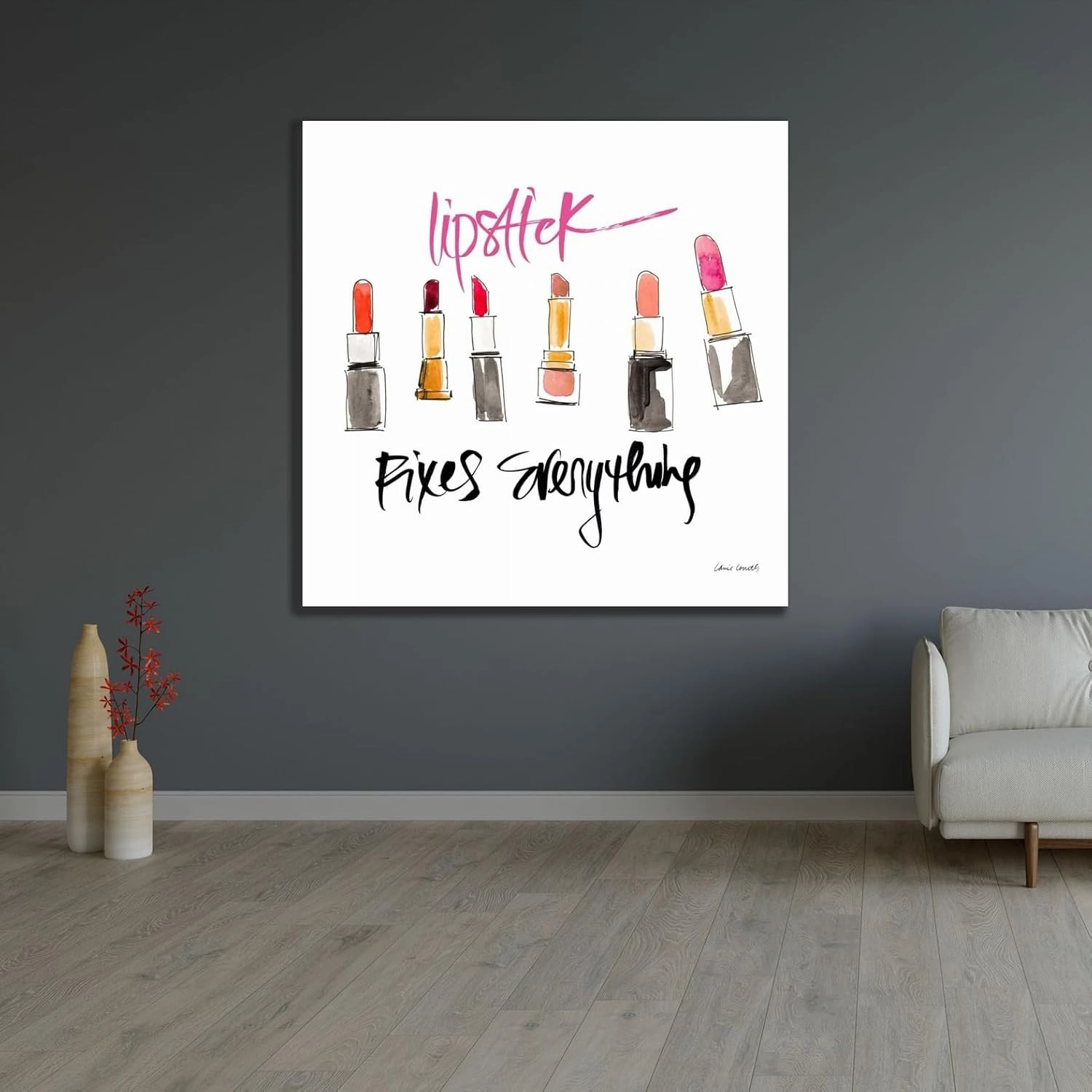 ArtDirect Lipstick Fixes Everything 48x48 Huge Gold Ornate Wood Framed Canvas Giclee Art by Loreth, Lanie