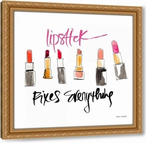 ArtDirect Lipstick Fixes Everything 48x48 Huge Gold Ornate Wood Framed Canvas Giclee Art by Loreth, Lanie
