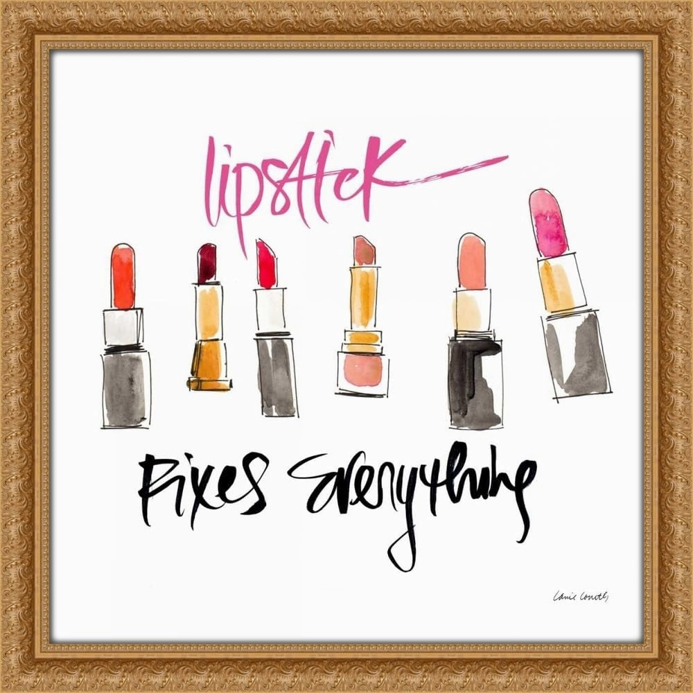 ArtDirect Lipstick Fixes Everything 48x48 Huge Gold Ornate Wood Framed Canvas Giclee Art by Loreth, Lanie