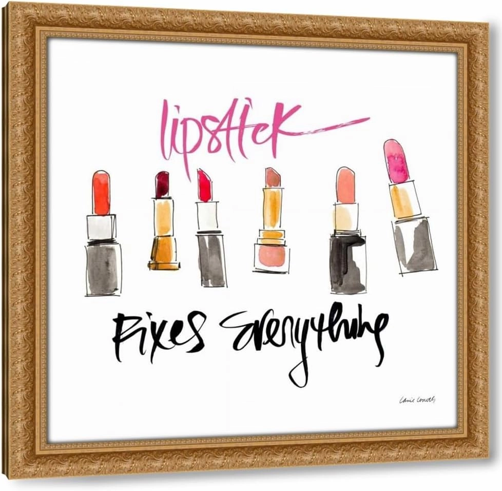 ArtDirect Lipstick Fixes Everything 48x48 Huge Gold Ornate Wood Framed Canvas Giclee Art by Loreth, Lanie