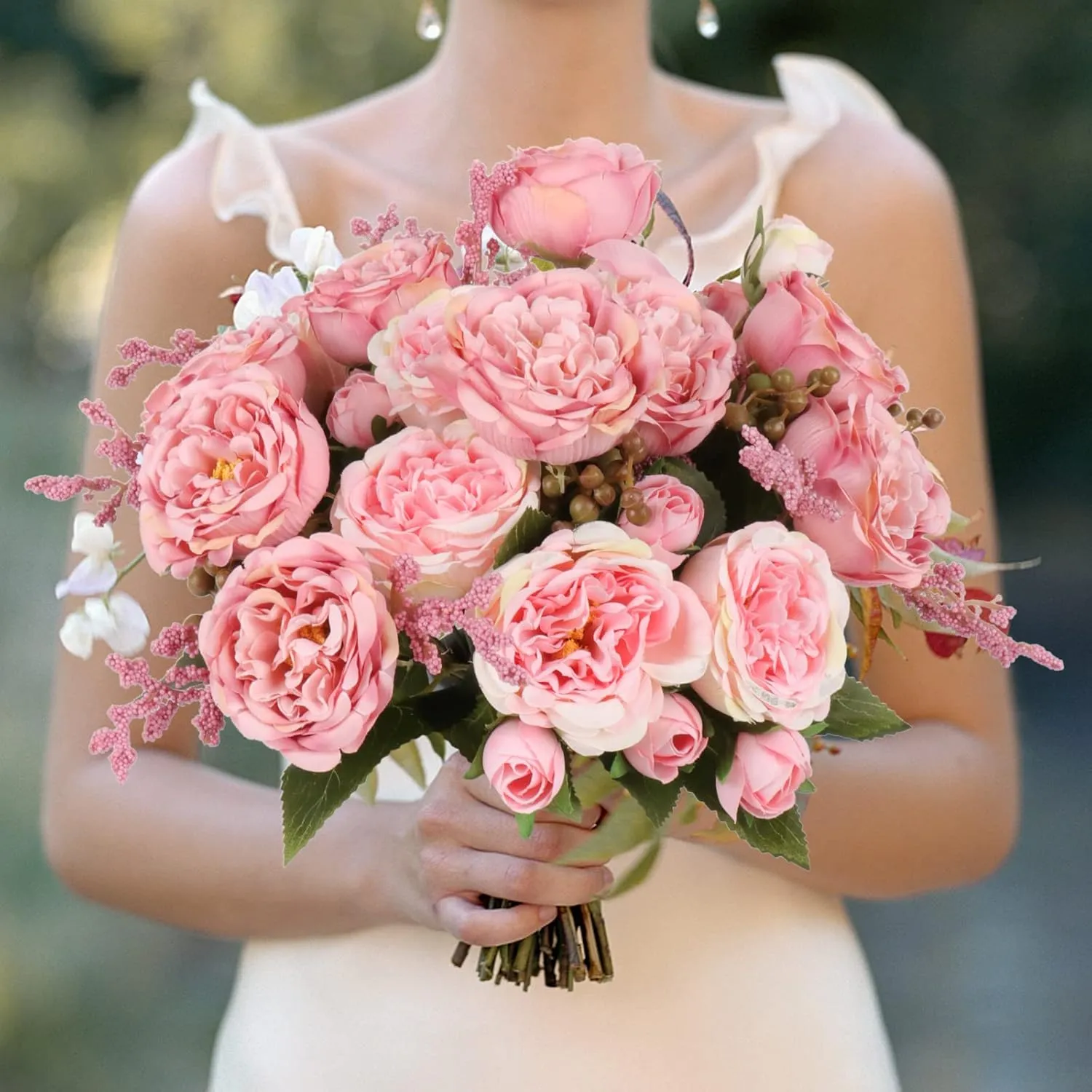 Artificial Peonies Silk Flowers, Pink Faux Peony Bouquet 4 Bundles Florals Arrangements for Farmhouse Home Boho Wedding Table Centerpiece, Fake Plastic Flowers Bulk for Vase Decoration (Blush Pink)