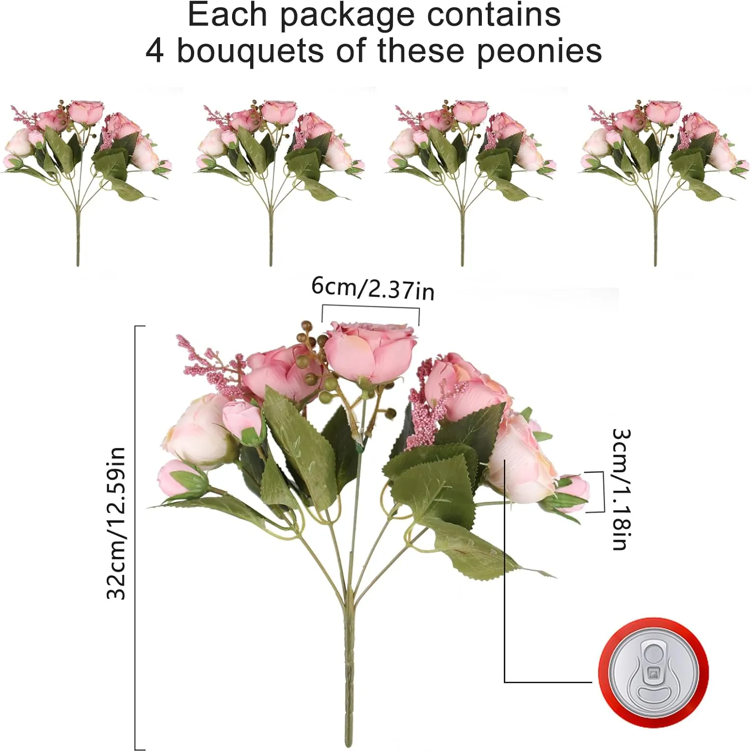 Artificial Peonies Silk Flowers, Pink Faux Peony Bouquet 4 Bundles Florals Arrangements for Farmhouse Home Boho Wedding Table Centerpiece, Fake Plastic Flowers Bulk for Vase Decoration (Blush Pink)