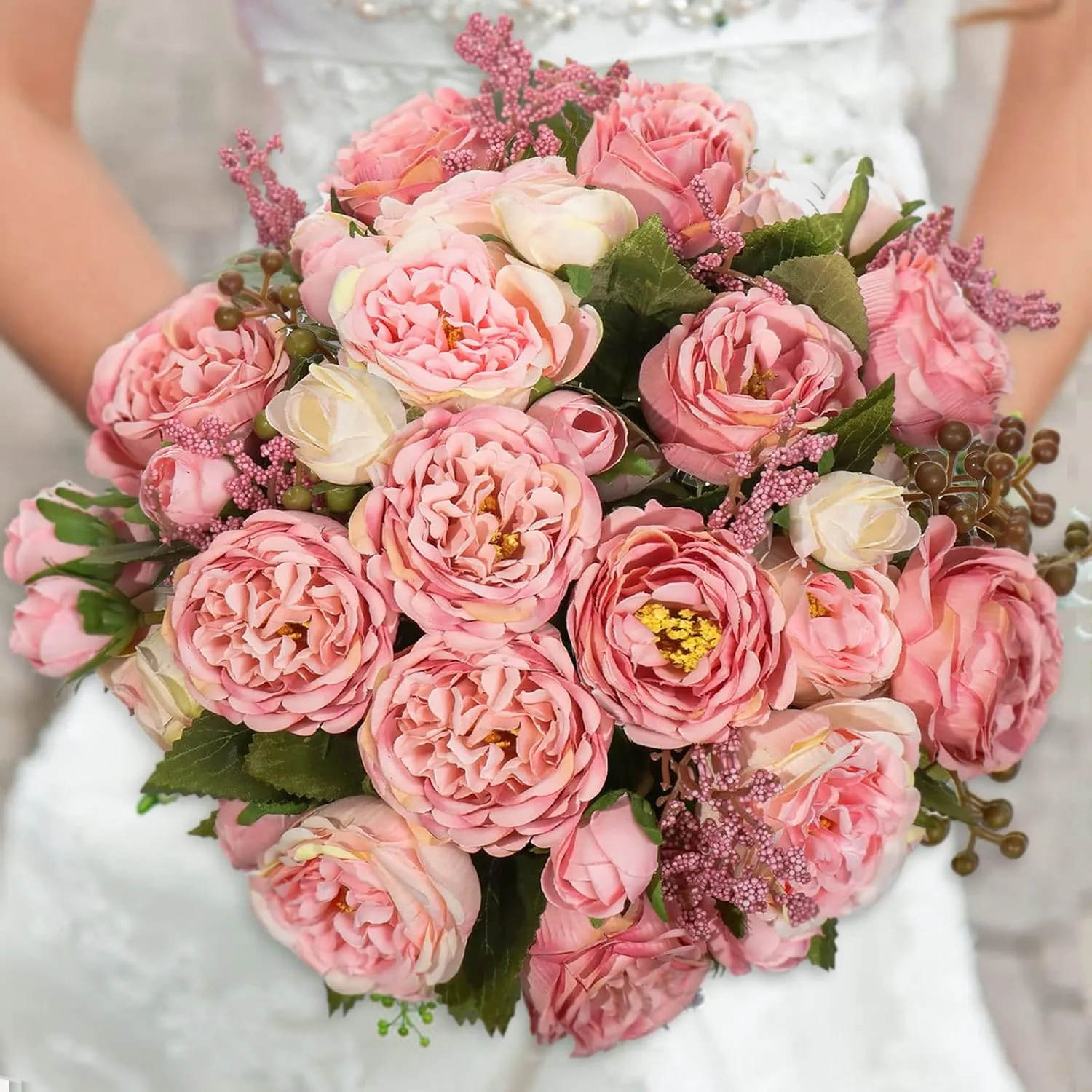 Artificial Peonies Silk Flowers, Pink Faux Peony Bouquet 4 Bundles Florals Arrangements for Farmhouse Home Boho Wedding Table Centerpiece, Fake Plastic Flowers Bulk for Vase Decoration (Blush Pink)