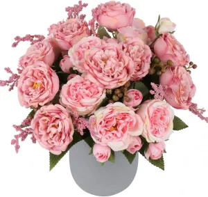Artificial Peonies Silk Flowers, Pink Faux Peony Bouquet 4 Bundles Florals Arrangements for Farmhouse Home Boho Wedding Table Centerpiece, Fake Plastic Flowers Bulk for Vase Decoration (Blush Pink)