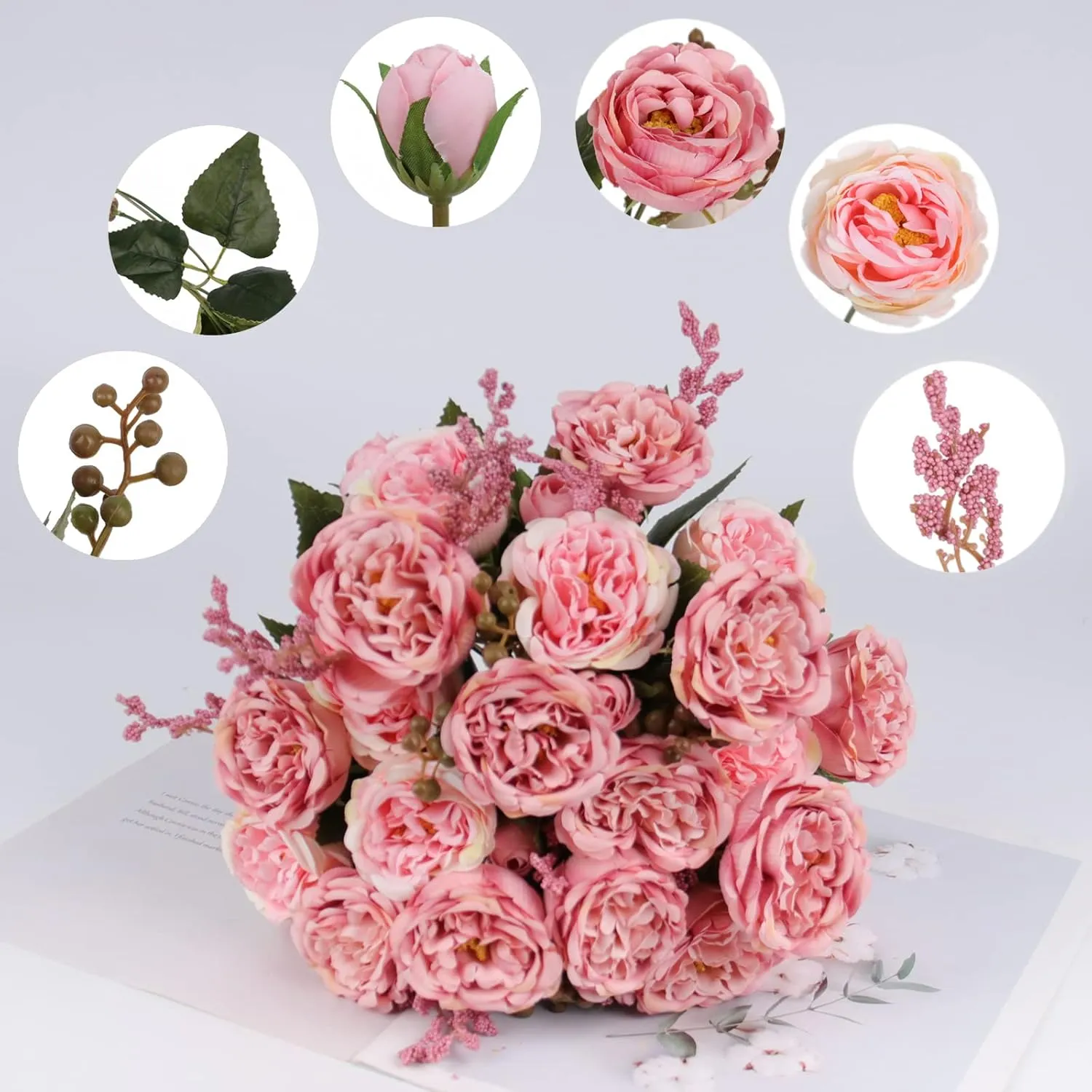 Artificial Peonies Silk Flowers, Pink Faux Peony Bouquet 4 Bundles Florals Arrangements for Farmhouse Home Boho Wedding Table Centerpiece, Fake Plastic Flowers Bulk for Vase Decoration (Blush Pink)