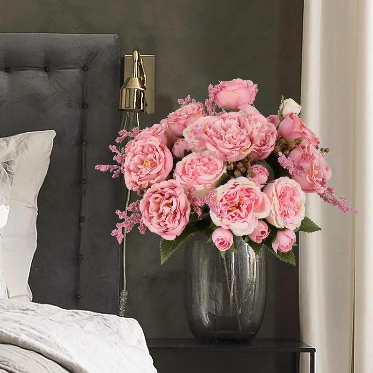 Artificial Peonies Silk Flowers, Pink Faux Peony Bouquet 4 Bundles Florals Arrangements for Farmhouse Home Boho Wedding Table Centerpiece, Fake Plastic Flowers Bulk for Vase Decoration (Blush Pink)