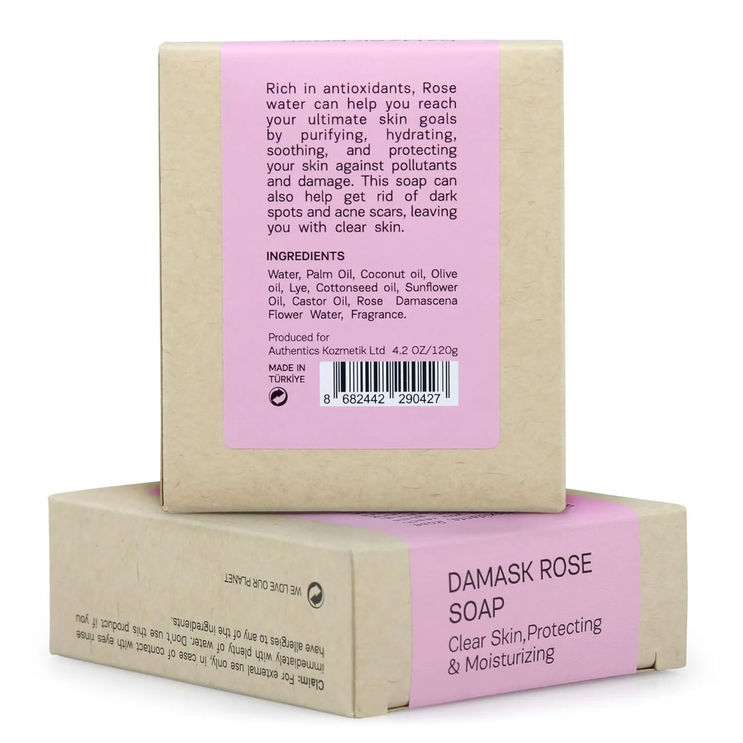 AUTHENTIC BATH & SOAP - Organic Rose Soap Bar X2 - Handmade, Natural Castile Soap Bar Moisturizing Bar Soap for Women Gift, Made with Rose Essential Oil and RoseWater. (2PK) 4.2 Oz Each