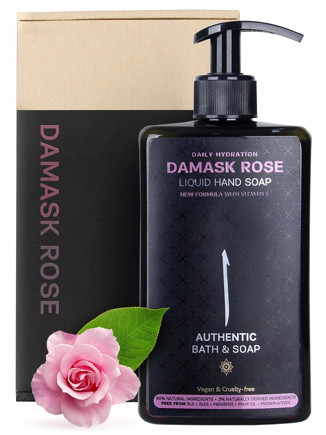 AUTHENTIC BATH & SOAP Natural - Damask Rose Oil Liquid Hand Soap - Hydrating Handsoap for All Skin Types, Hand Wash with Vitamin E, Cruelty-Free, Vegan, no Sulfate, Palm Oil Free 16.9 Fl Oz