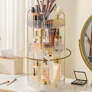 Aveniee 360° Rotating Makeup Organizer for Vanity, Perfume Skincare Bathroom Countertop Organizers, 3 Tier Spinning Skincare Storage with Brush Holder for Lipstick Cosmetic Lotion(White)