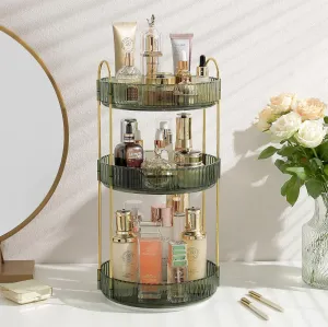 Aveniee Rotating Makeup Organizer for Vanity, 3 Tier Skin Care Perfume Bathroom Counter Organizers and Storage, Clear Spinning Cosmetics Storage Holder for Dresser(Green)