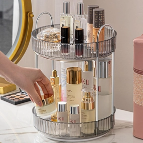 Aveniee 360 Rotating Makeup Organizer for Vanity, Skincare Perfume Organizers Large Capacity, Bathroom Countertop Organizer and Storage, Clear Cosmetics Lipstick Holder for dresser(2 Tiers, Grey)