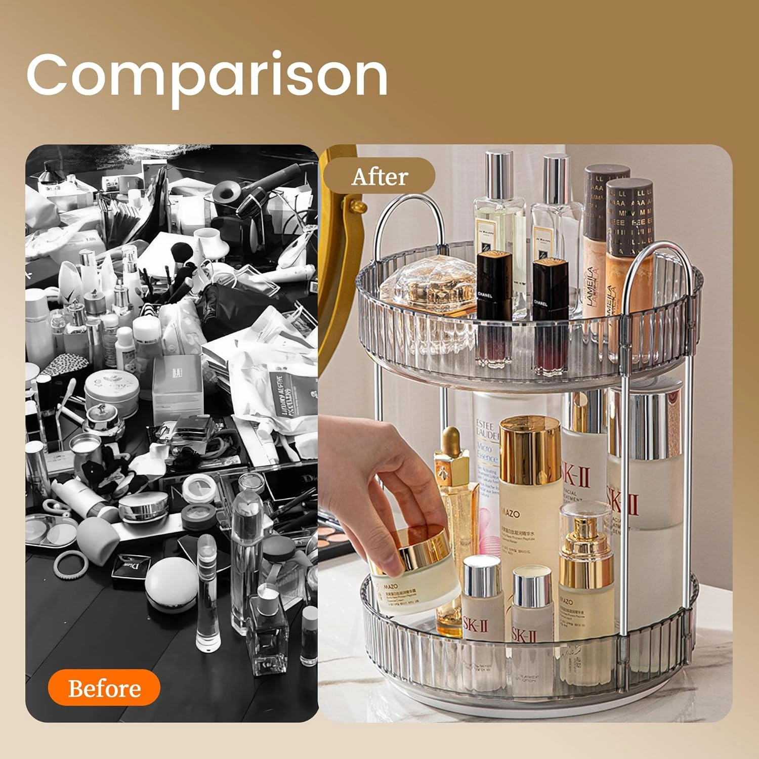 Aveniee 360 Rotating Makeup Organizer for Vanity, Skincare Perfume Organizers Large Capacity, Bathroom Countertop Organizer and Storage, Clear Cosmetics Lipstick Holder for dresser(2 Tiers, Grey)