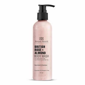 B'otanic,Hearth British Rose & Almond Body Wash with Shea Butter, Sweet Almond Oil | Moisturizing Body Wash for Softer, Smoother Skin | Shower Gel for Men and Women | 8.28 Fl Oz