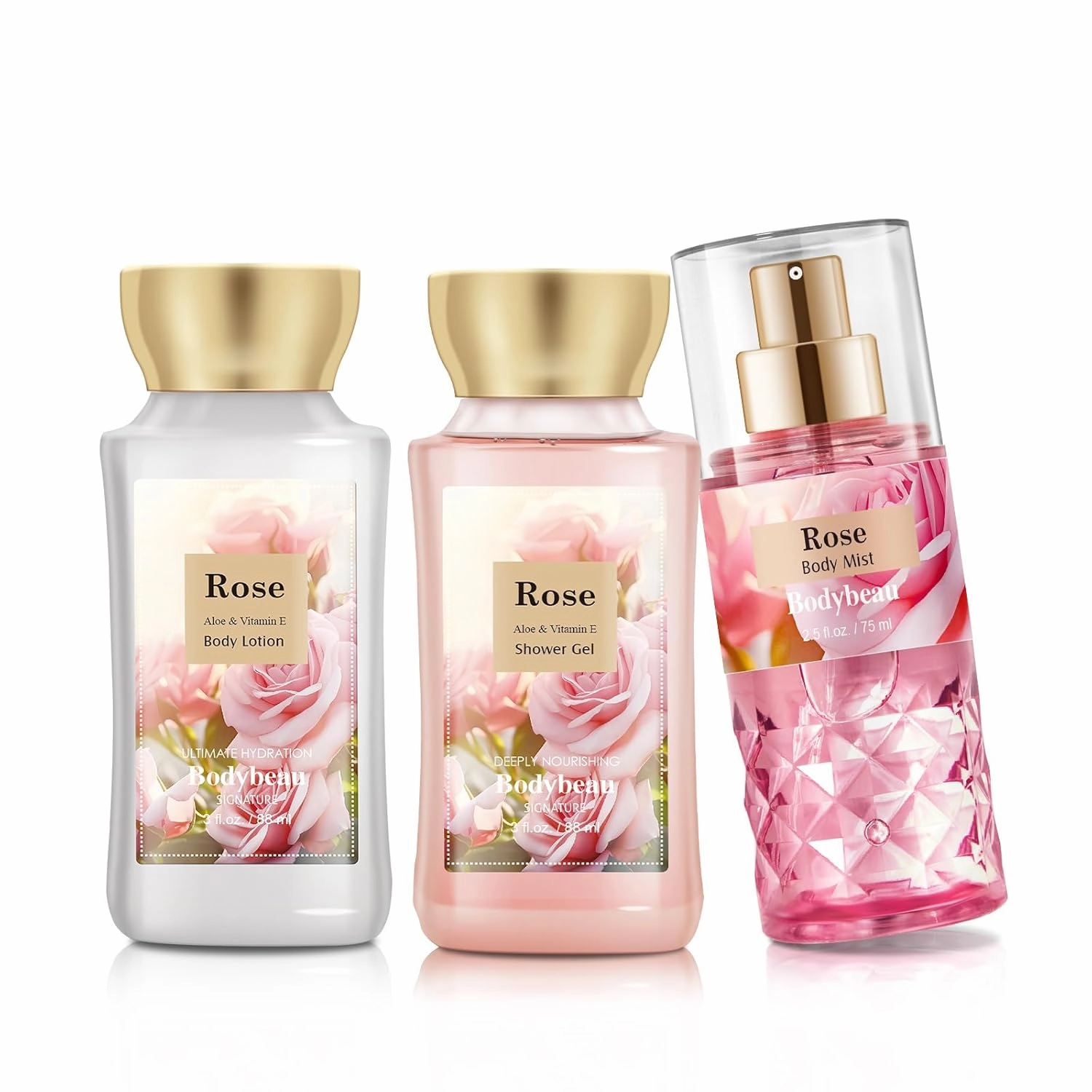 Bath and Body Gift Set for Women & Girls, Rose 3PCS Set for - Shower Gel, Body Lotion, Body Mist, Personal Portable Body Care Travel Set for Birthday Mother's Valentine's Day Gifts for Her