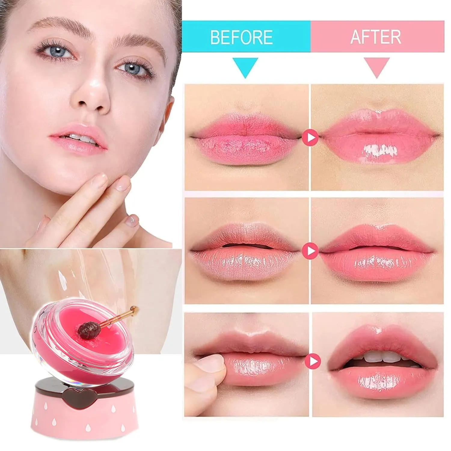 Bee Lip Balm Honey Pot,8PCS Lip Mask Overnight,Hydrating Prevention Dry and Cracked Lip Scrubs Exfoliator Lip Care,Moisturizing Lip Sleeping Mask Reduces Lip Lines