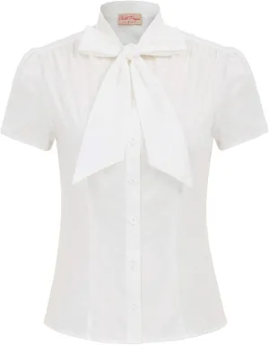 Belle Poque Summer Short Sleeve Office Button Down Blouse Stripe Shirt Tops with Bow Tie BP573
