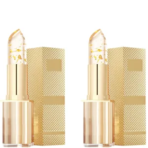 Beneficialn Transferproof Color Changing Lipstick, Gold Foil Moisturizing Gloss Lip Deep Nourishment, Transparent Color Changing Lipstick Gold Foil Flower for Women Long Lasting 24 Hours (2pcs, 3.5g)