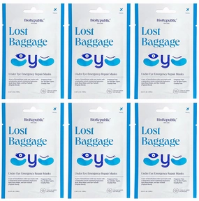 BioRepublic Skin Care Lost Baggage Biocellulose Under-Eye Emergency Repair Masks with Revitalizing Serum, for All Skin Types - 1 Pair, Pack of 6