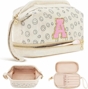 Birthday Gifts for Girls, Personalized Initial Make up Bag 18th Birthday Gifts for Girls Women, Travel Make up Bag Cosmetic Bag Preppy Stuff Bag for Her Mom Girlfriend Wife Teacher - A