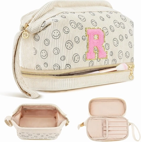 Birthday Gifts for Girls, Personalized Initial Make up Bag 18th Birthday Gifts for Girls Women, Travel Make up Bag Cosmetic Bag Preppy Stuff Bag for Her Mom Girlfriend Wife Teacher - R