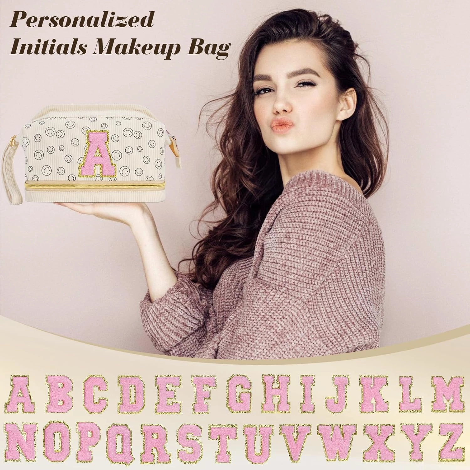 Birthday Gifts for Girls, Personalized Initial Make up Bag 18th Birthday Gifts for Girls Women, Travel Make up Bag Cosmetic Bag Preppy Stuff Bag for Her Mom Girlfriend Wife Teacher - R