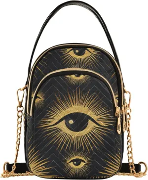 Black and Gold Mysterious Eyes trendy purse for women crossbody with multi pockets hand bag birthday gifts for women mariconera para mujer