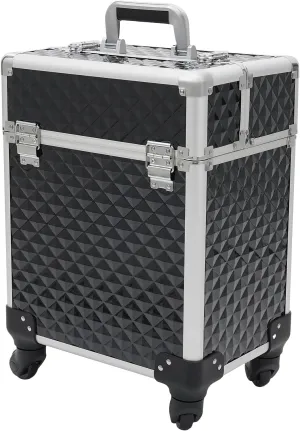Black Rolling Makeup Train Case, Makeup Train Case with 4 Wheels, for Traveler, Stylist, Beauty, Salon, Makeup Artist, Lipstick Nail Polish Makeup Organizer Case Storage Box Luggage