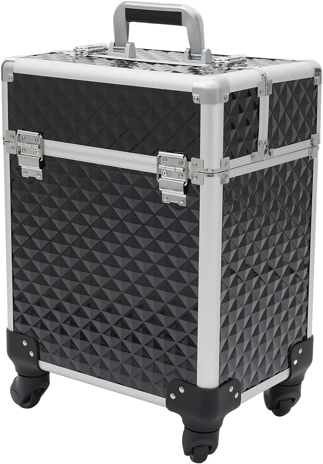 Black Rolling Makeup Train Case, Makeup Train Case with 4 Wheels, for Traveler, Stylist, Beauty, Salon, Makeup Artist, Lipstick Nail Polish Makeup Organizer Case Storage Box Luggage