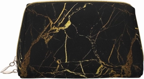Black Gold Marble Toiletry Pouch, Travel-Friendly Makeup Organizer For Makeup Brushes, Lipsticks