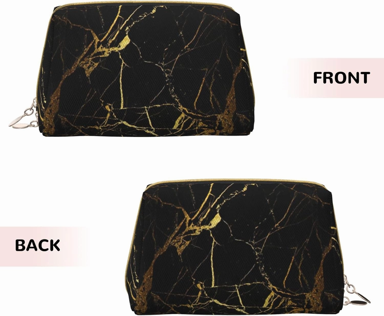 Black Gold Marble Toiletry Pouch, Travel-Friendly Makeup Organizer For Makeup Brushes, Lipsticks