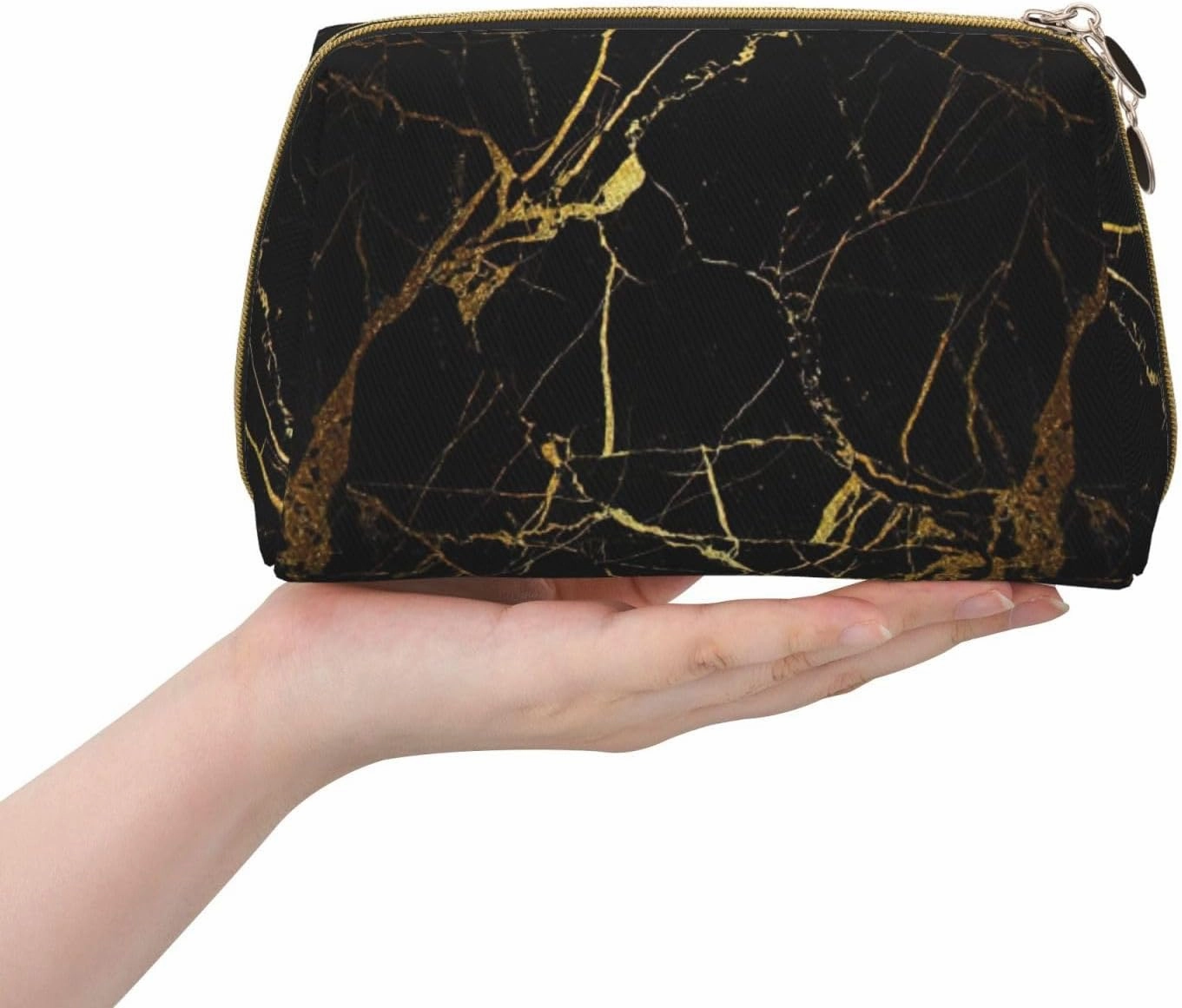 Black Gold Marble Toiletry Pouch, Travel-Friendly Makeup Organizer For Makeup Brushes, Lipsticks