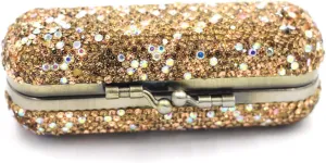 Bling Rhinestone Crystal Lipstick Case Holder Organizer bag Cosmetic Storage for Women's Lipstick Jewelry Kit (Gold)