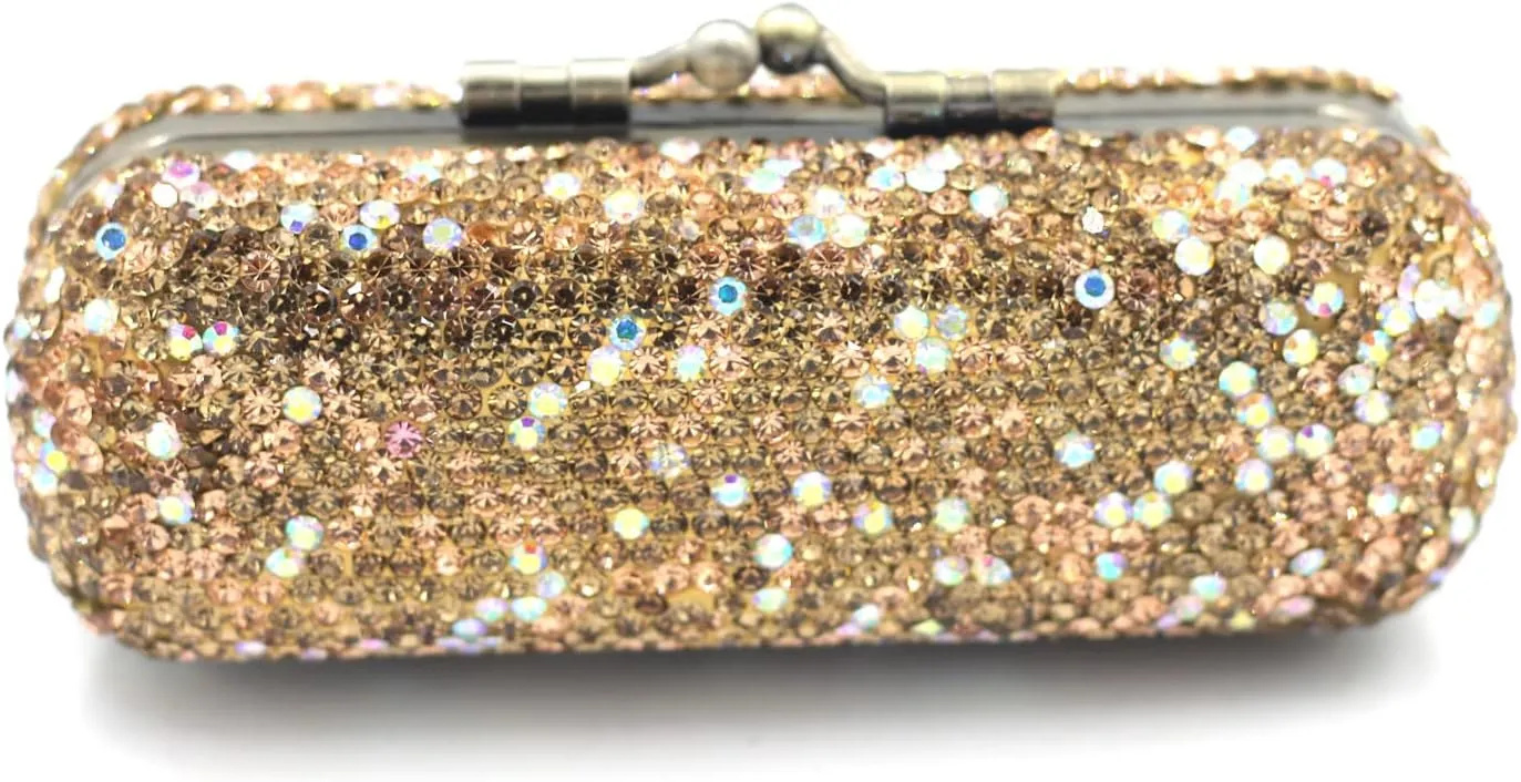 Bling Rhinestone Crystal Lipstick Case Holder Organizer bag Cosmetic Storage for Women's Lipstick Jewelry Kit (Gold)