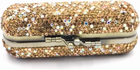 Bling Rhinestone Crystal Lipstick Case Holder Organizer bag Cosmetic Storage for Women's Lipstick Jewelry Kit (Gold)