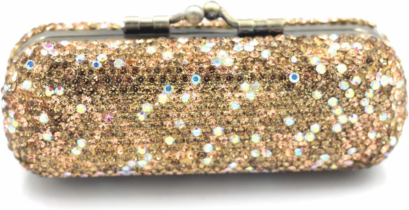 Bling Rhinestone Crystal Lipstick Case Holder Organizer bag Cosmetic Storage for Women's Lipstick Jewelry Kit (Gold)