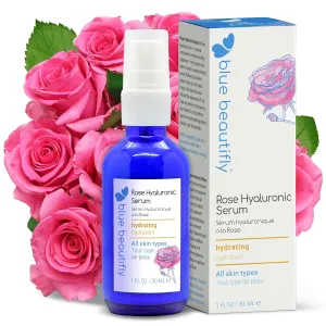 Blue Beautifly Pure Rose Hyaluronic Acid Serum for Face - True Anti-Aging Elixir with 2% HA-Hi & Lo Molecular Weight - Microneedling Serum to Restore Elasticity & Promote Collagen Production - 1 fl oz