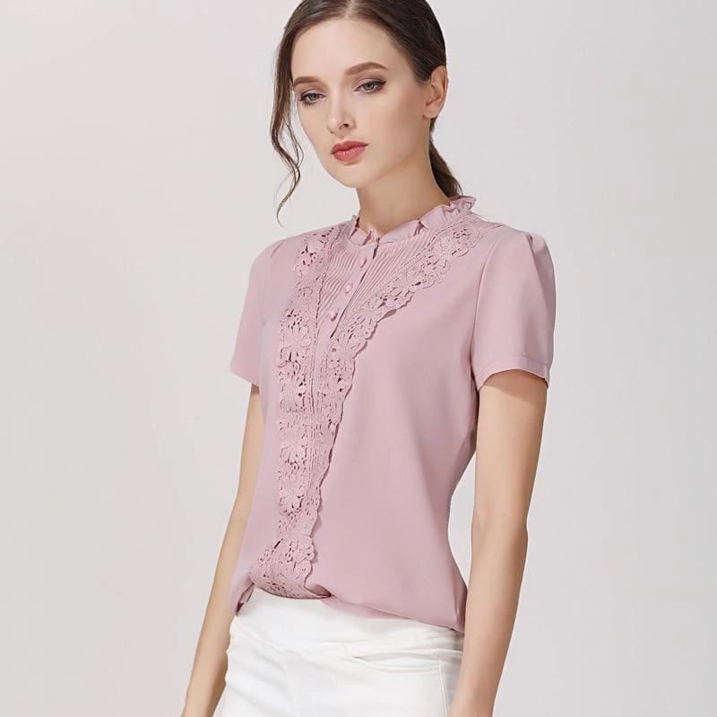 Blush Color Chiffon Short Sleeve Blouse