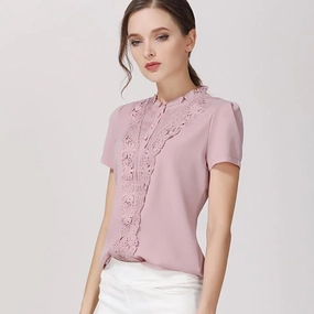 Blush Color Chiffon Short Sleeve Blouse