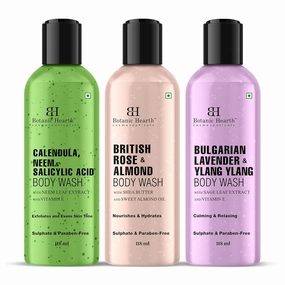 Body Wash Set of 3 – British Rose, Neem & Lavender | Hydrating & Purifying Shower Gel | Deep Cleansing, Refreshing & Nourishing | For All Skin Types | 118ml Each